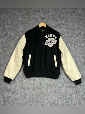 Vintage 90s Los Angeles Kings Varsity Jacket by Chalk Line Leather Wool Rare L